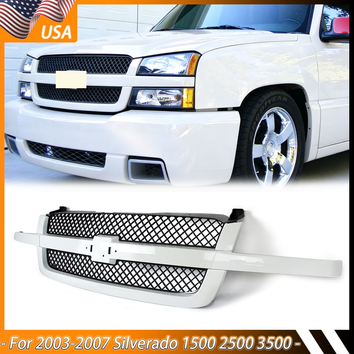 Summit White Front Bumper Grill For 2003-2007 Chevrolet Silverado 1500 2500 3500