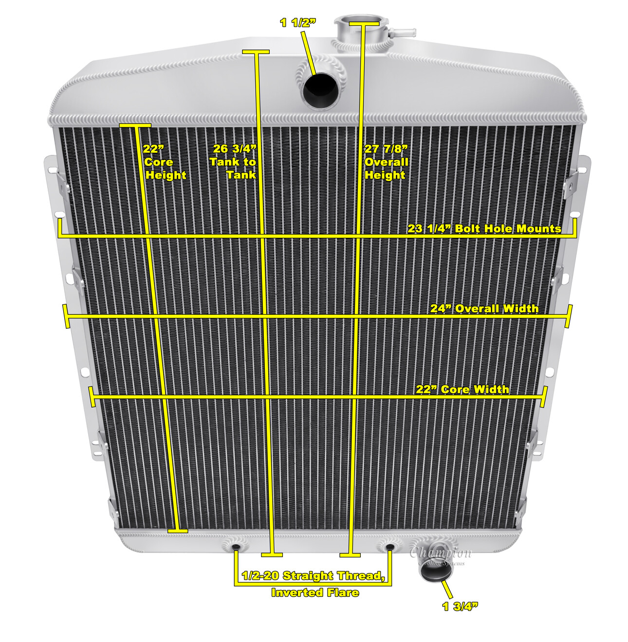 ER Champion 3 Row Radiator Chevy Configuration for 1949 Oldsmobile Series 98