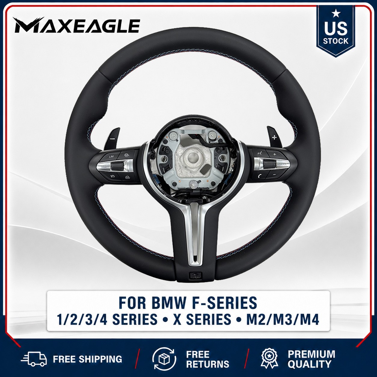 M Style Leather Steering Wheel For BMW F30 F32 F20 F21 F15 F22 F25 F16 M2 M3 M4