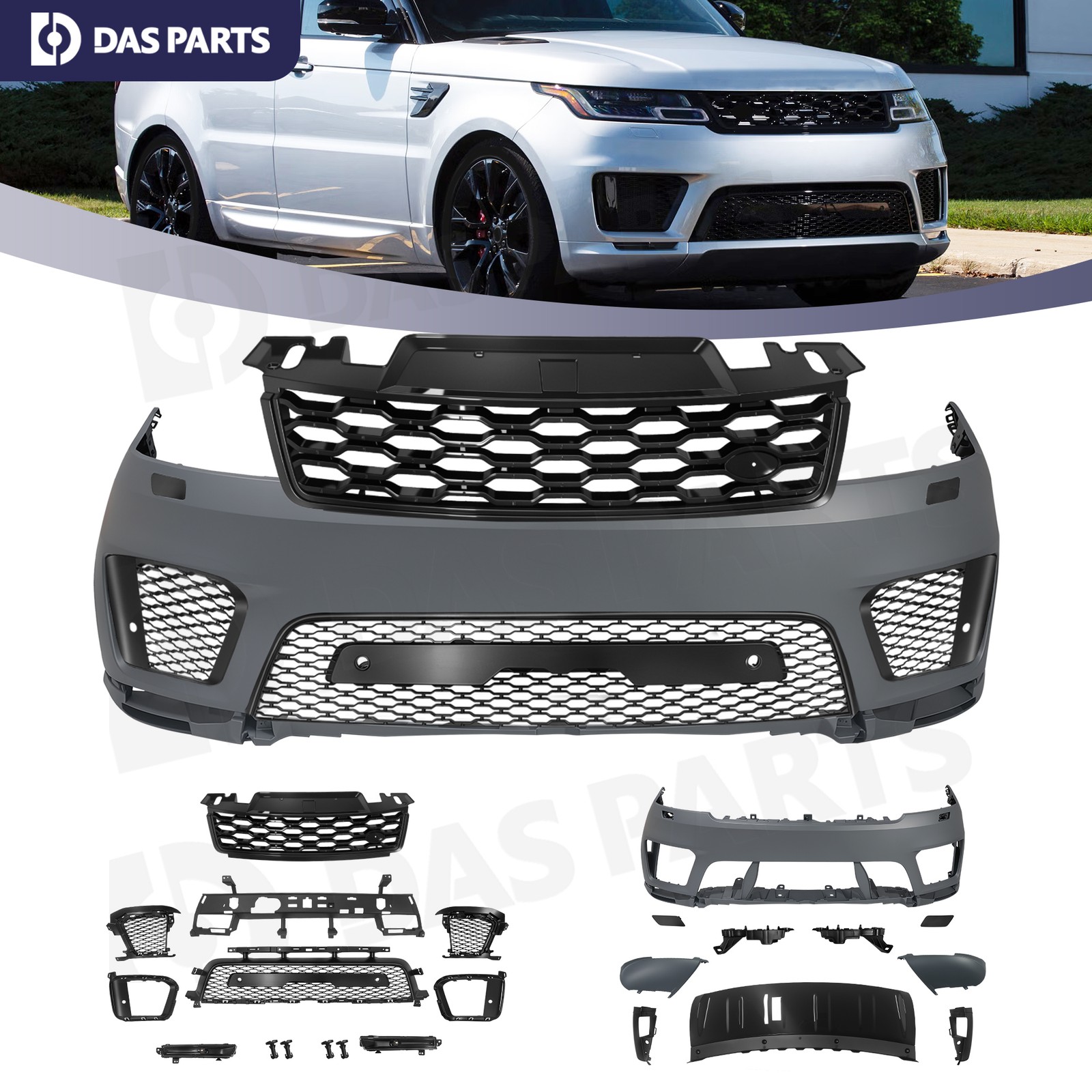 Fits 2018-2022 Range Rover Sport Complete Front Bumper Grille Kit w/Fog Lamps