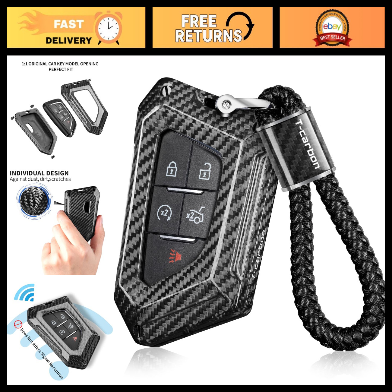 Key Fob Cover with Keychain for Cadillac CT5 CT6 XT4 XT5 XT6 ATS Escalade 2020-2