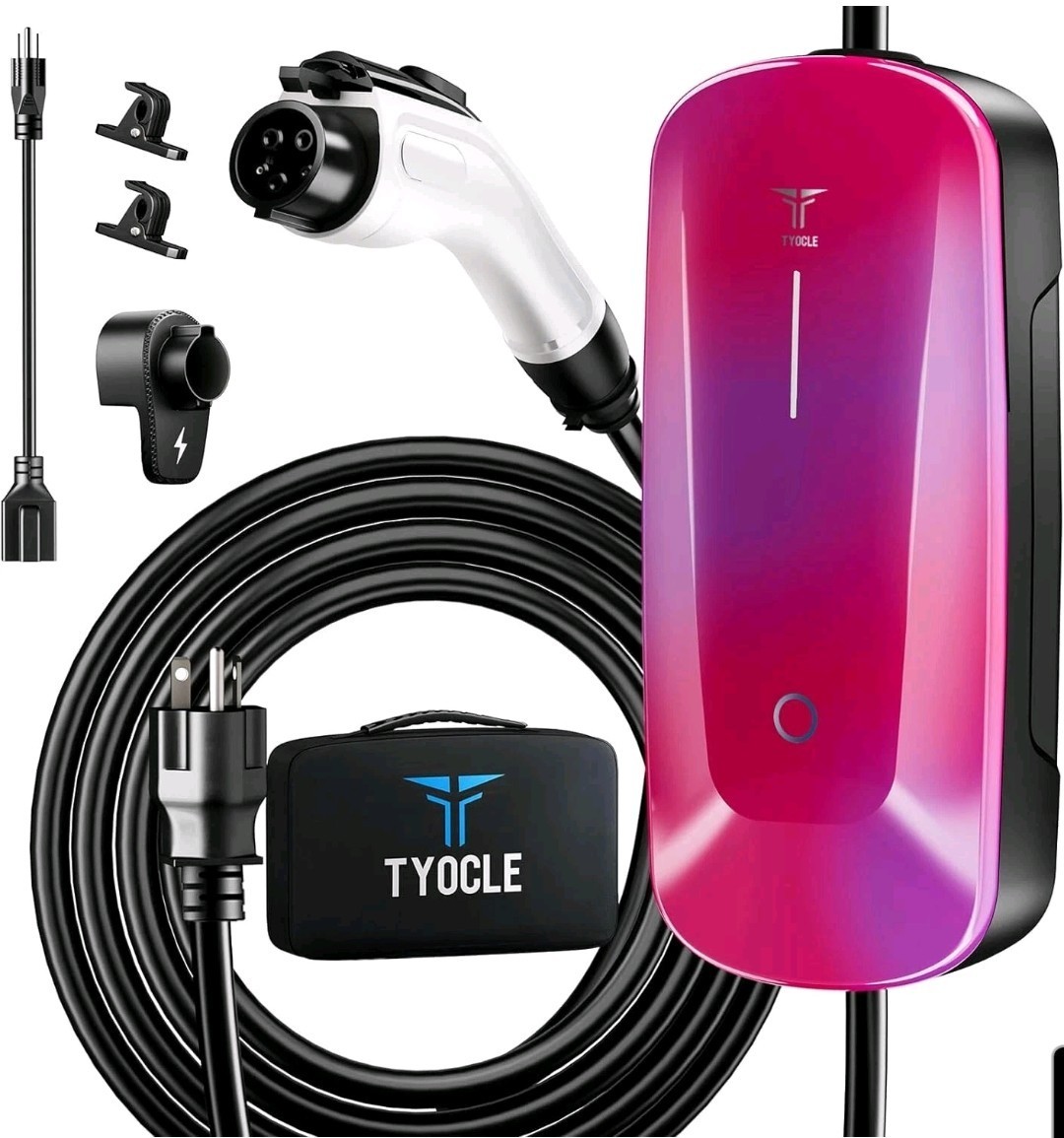 TYOCLE Level 1 2 EV Charger 16A J1772 110-240V 23ft NEMA 6-20 Pink White