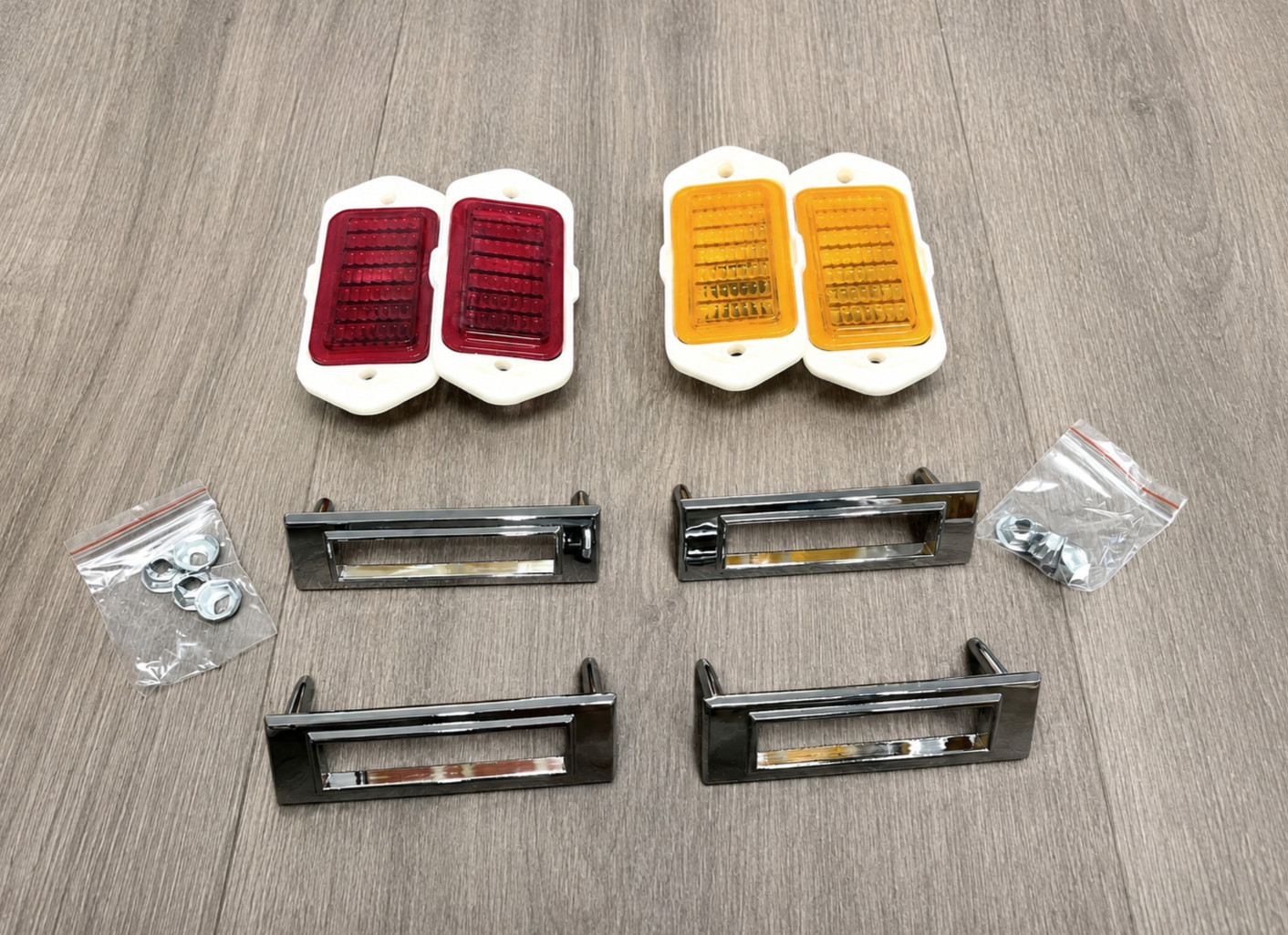 1969 Chevelle SS Front Rear Side Marker Light Lens Chrome Bezel Kit Red Amber