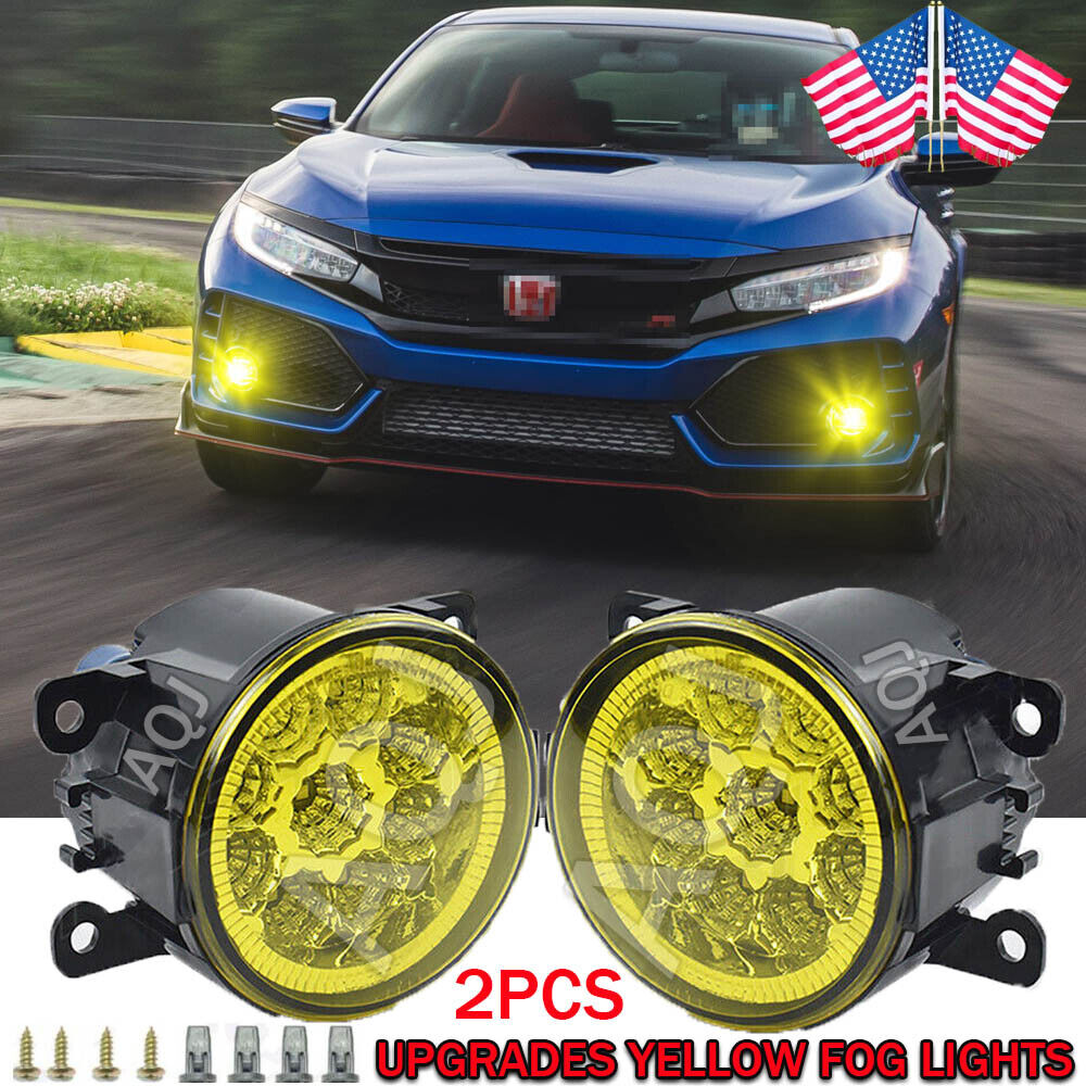 Pair yellow Fog Light Driving LED Fit 2016 2017 2018 2019 2020 2021 Honda Civic