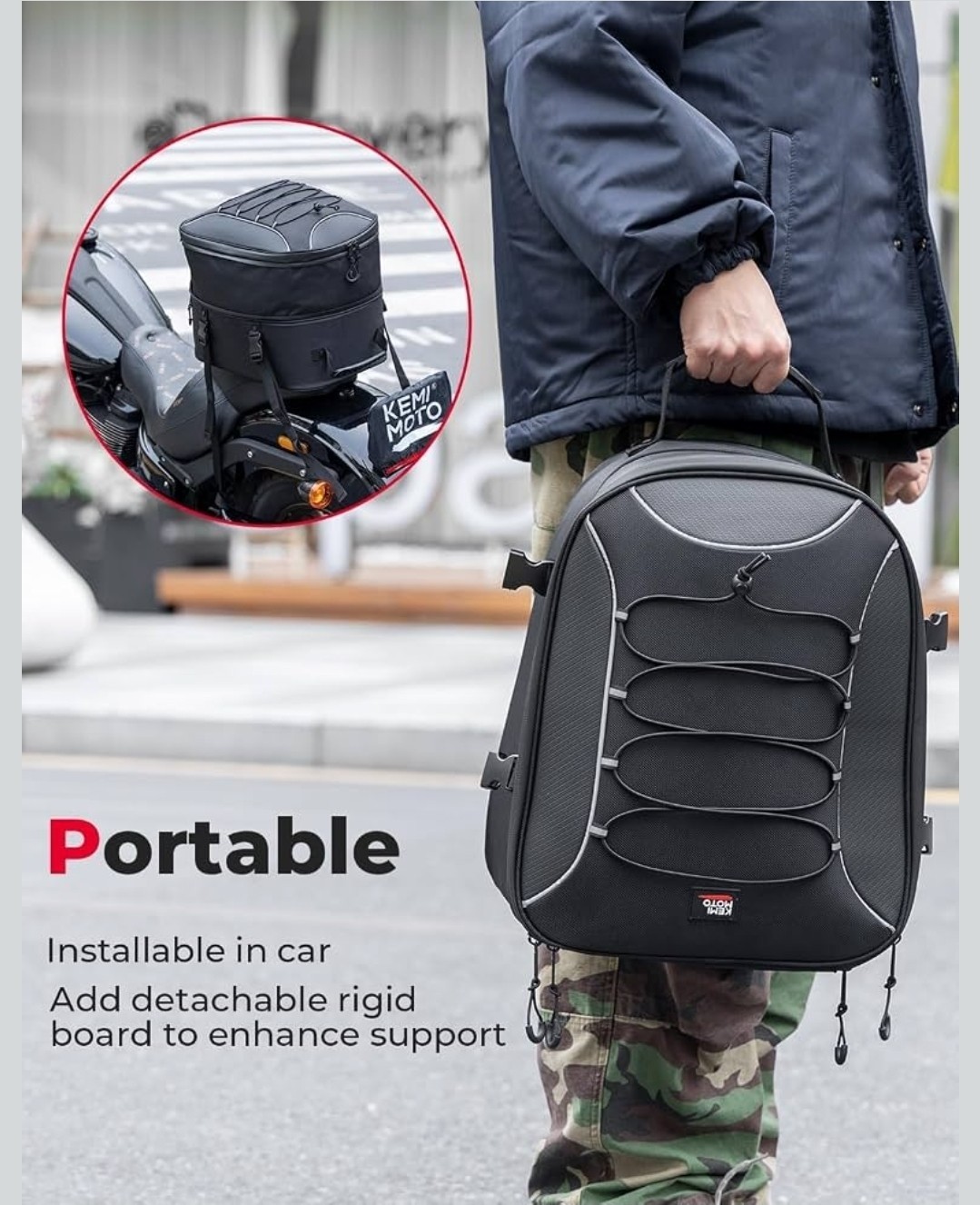 KEMIMOTO 25-45L Motorcycle  Expandable Motorbike Bag Luggage Storage