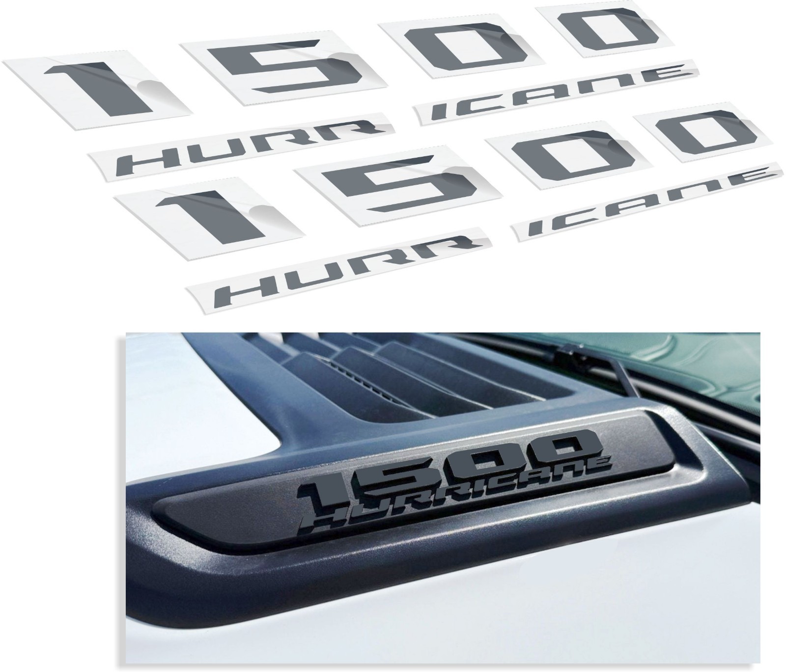 1500 HURRICANE Sport Hood Emblem Overlay Decals - 2026 Ram 1500 Rebel & Laramie