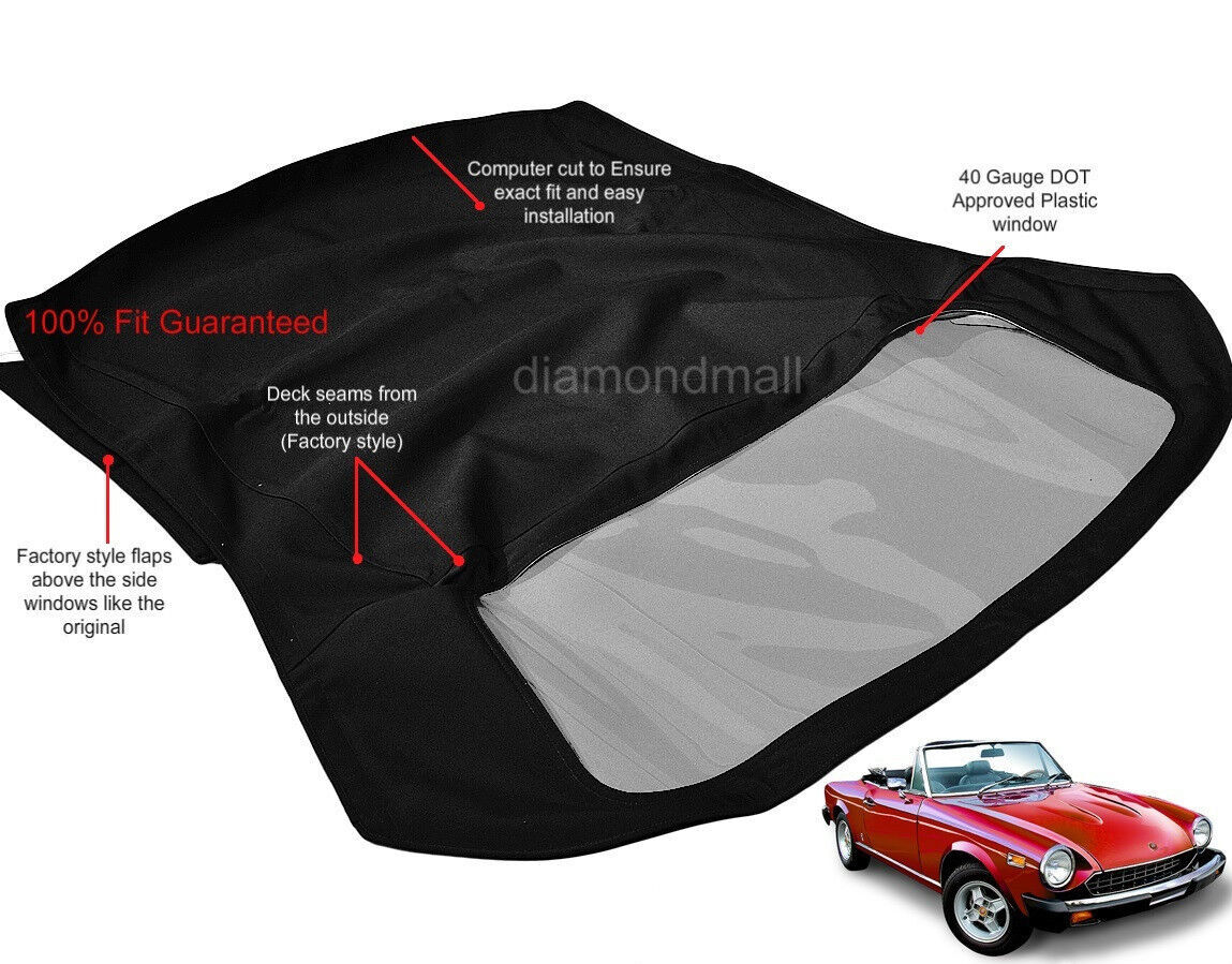 Fits Fiat 124 Spider, 2000 CS2 1979-1982 Convertible Soft Top Black Canvas Cloth