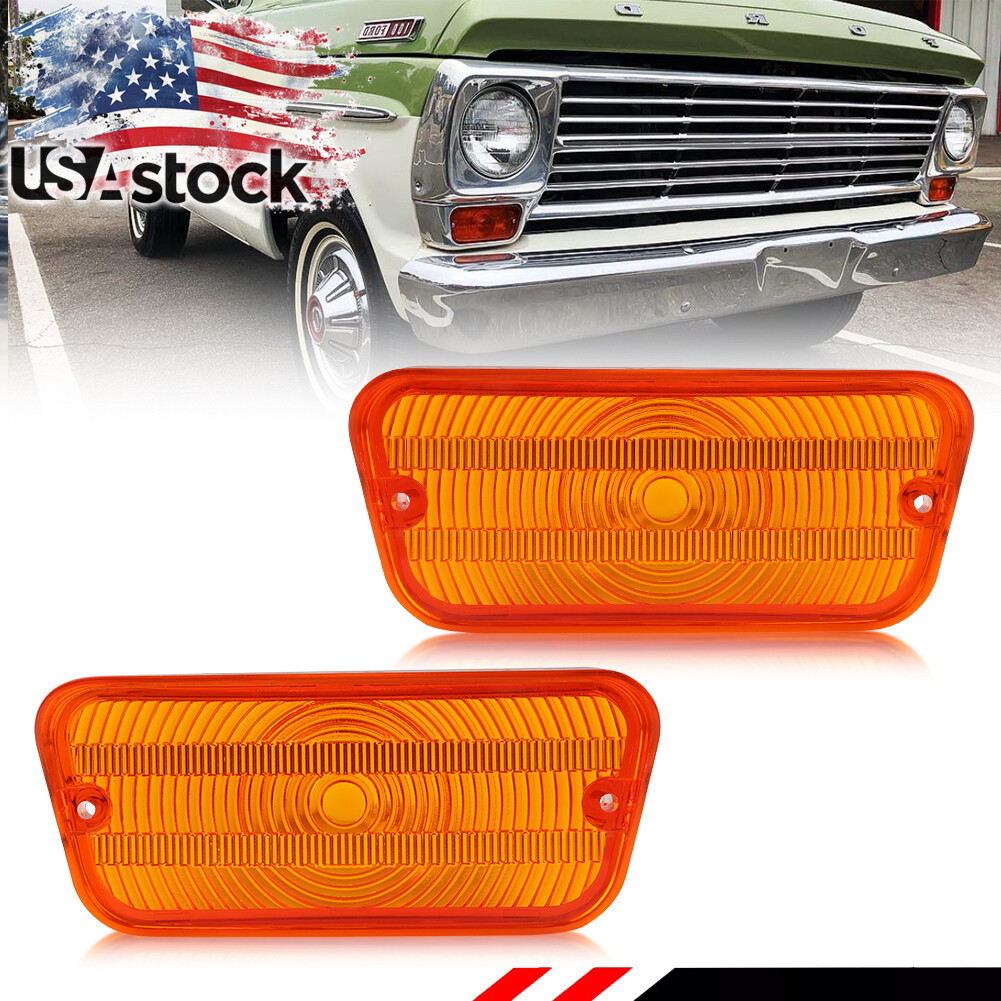 2PCS Amber Front Parking Turn Signal Lenses For 1967-1971 Ford F100 F-100 Truck