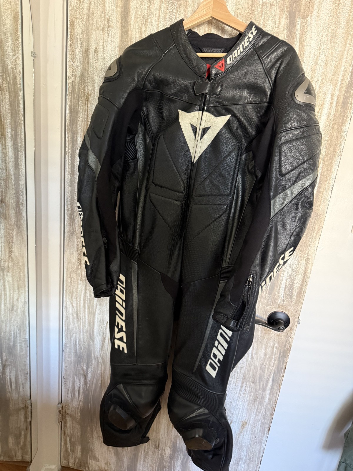 Dainese C-RS Leather Motorcycle Racing Suit 1 Piece Size 58 Black White Armor