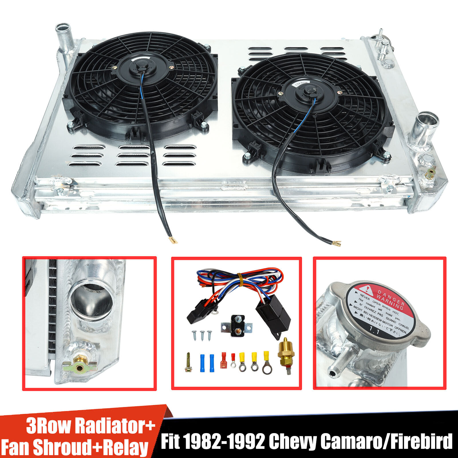 3 Row Aluminum Radiator Shroud Fan Relay For 82-92 Chevy Camaro Pontiac Firebird
