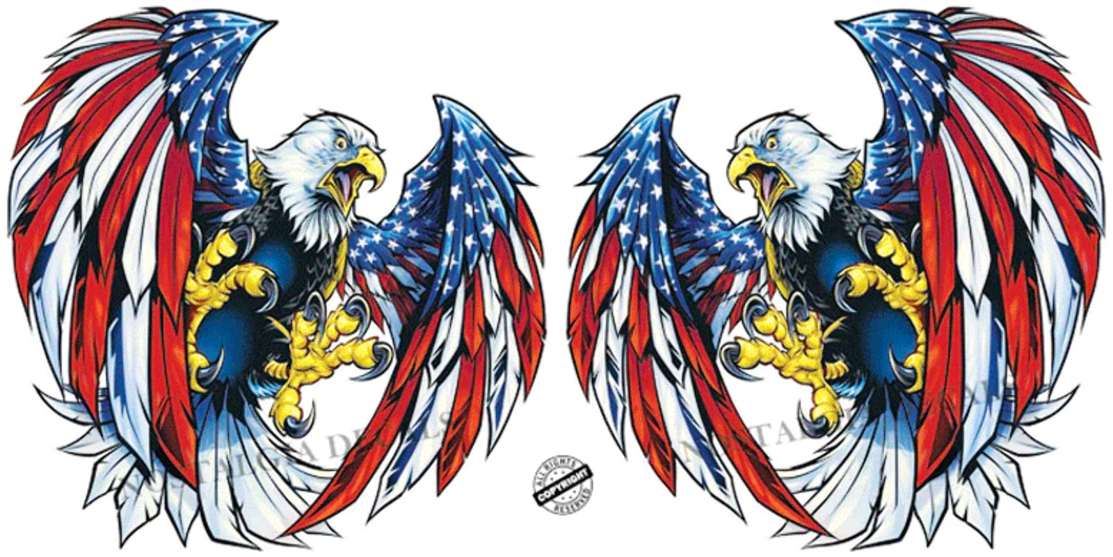 Screaming American Flag Bald Eagle Wings Decals Pairs
