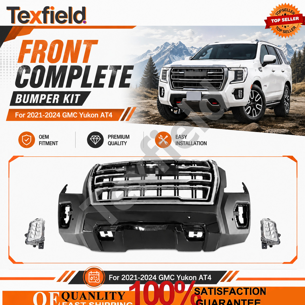 Complete Front Bumper Kit Plastic Fit 2021-2024 GMC Yukon AT4 with Fog lights Complete Front Bumper Kit Plastic Fit 2021-2024 GMC Yukon AT4 with Fog lights