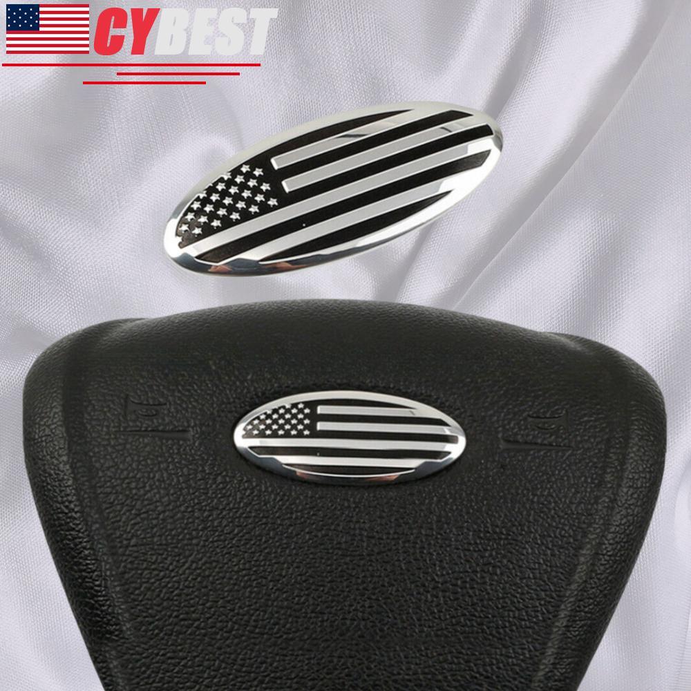 Chrome Black US American Flag Car Steering Wheel Oval Cover Emblem For F150 F250