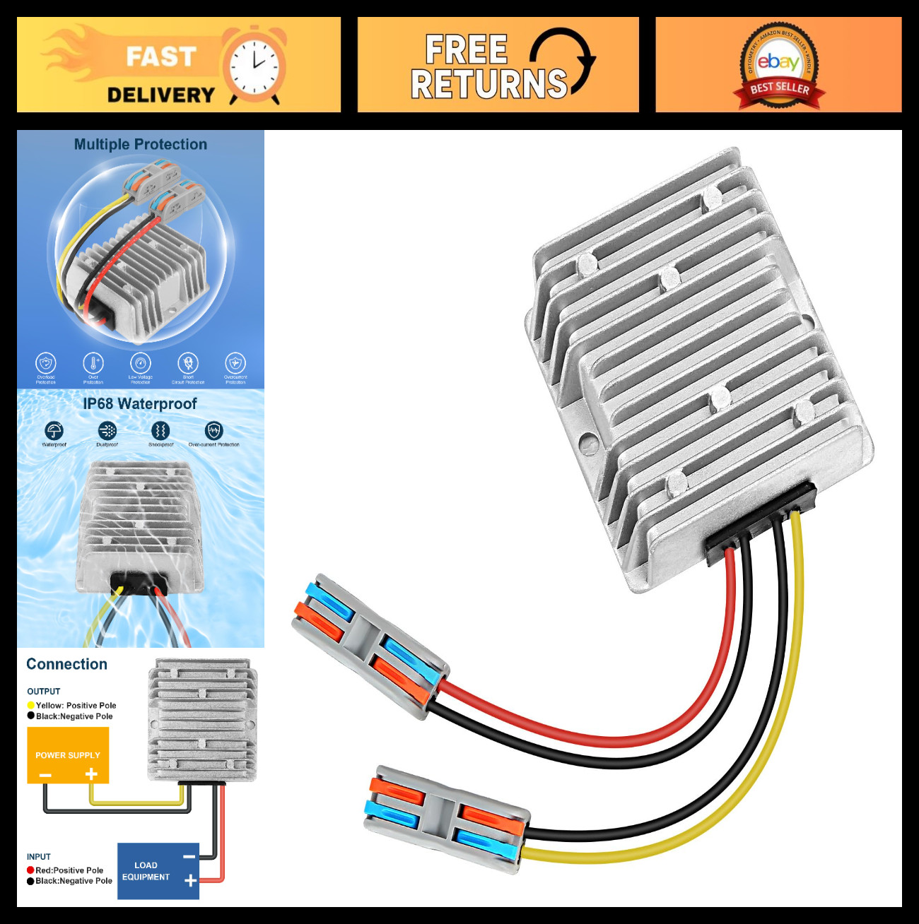 10A 120W Waterproof DC 12V Converter Voltage Regulator for Golf Carts 18V-48V