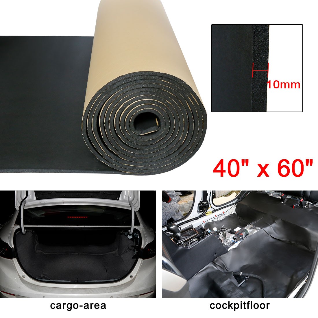 394mil 10mm 16.36sqft Car Hood Floor Heat Deadening Sound Deadener Mat 60