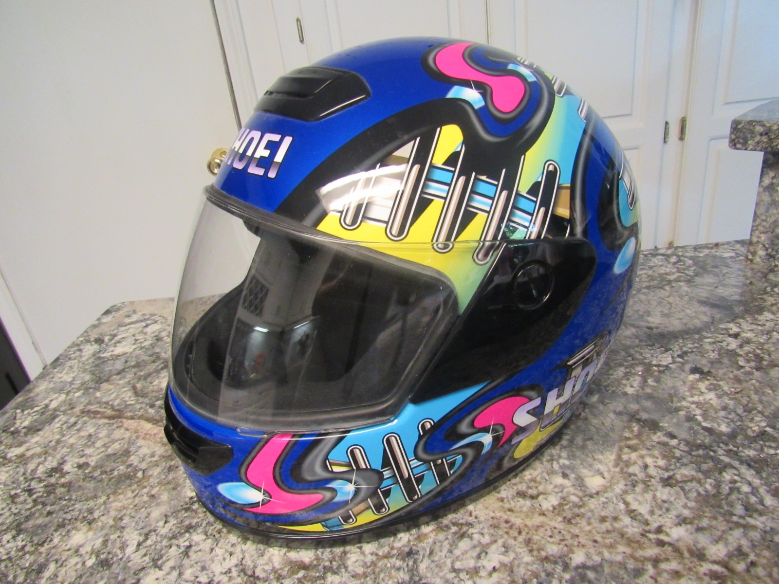 Vintage Shoei Graphic Motorcycle Helmet | Full Face | Blue | XL | VERY NICE