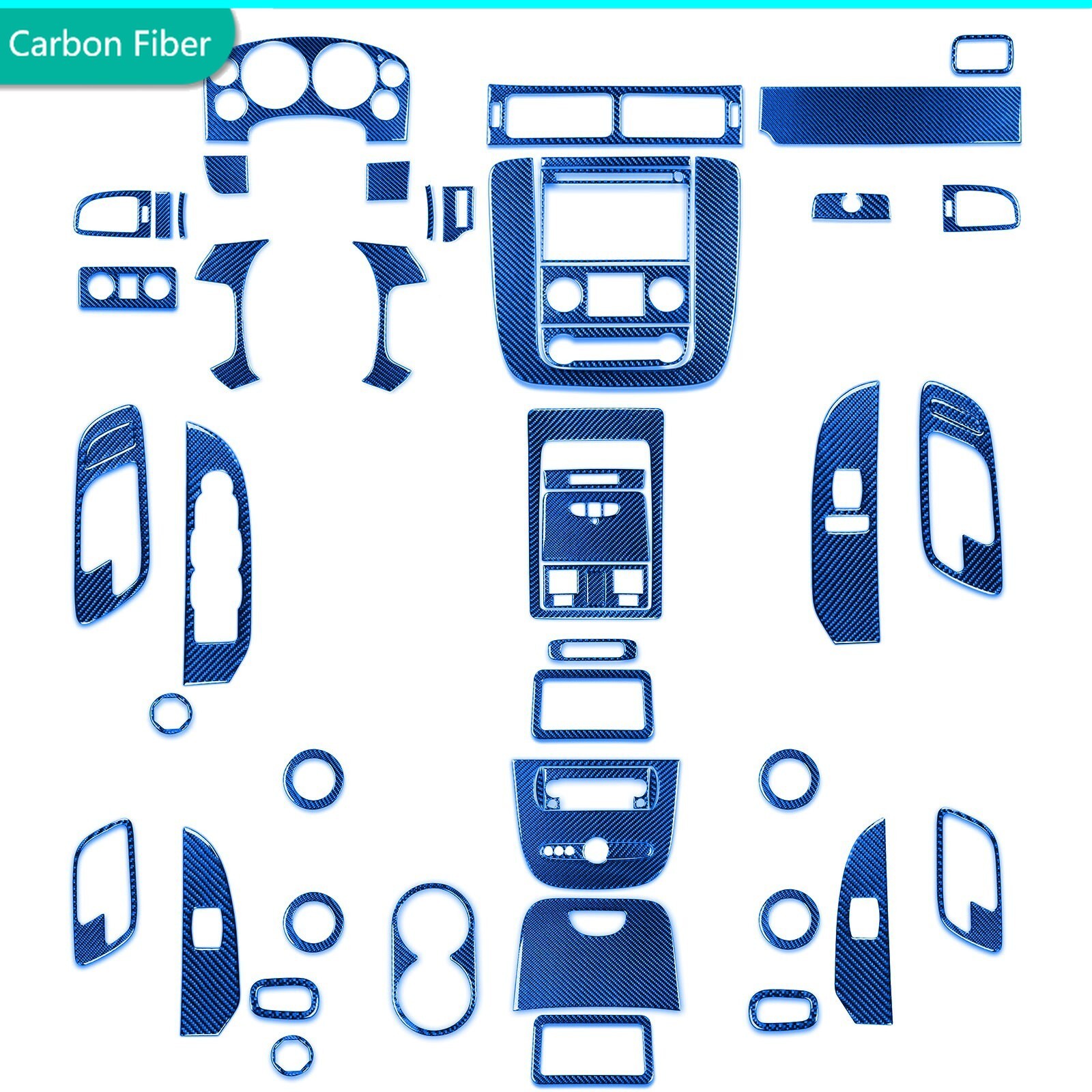 68Pcs Blue Carbon Fiber Full Interior Trim Kits For Silverado/Tahoe/Sierra 07-13