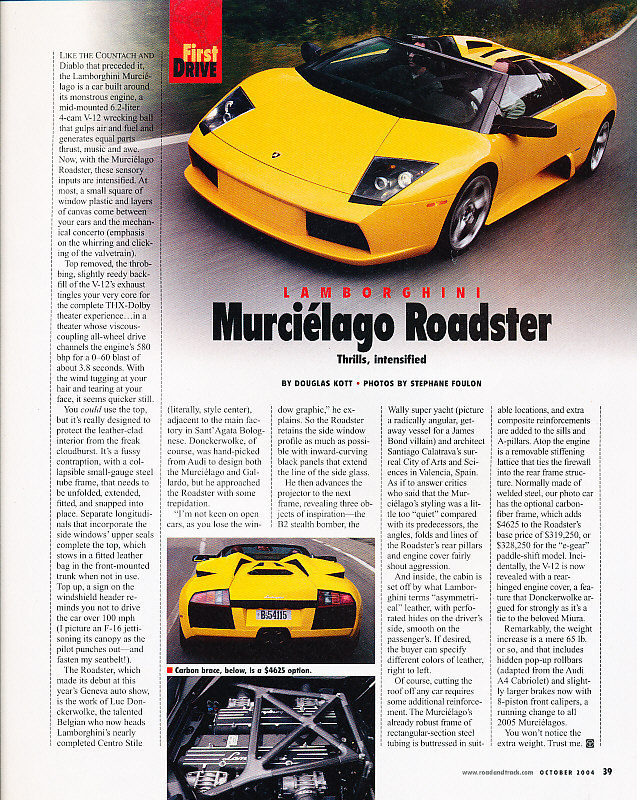 2005 Lamborghini Murcielago Roadster - First Drive -  Classic Article A86-B
