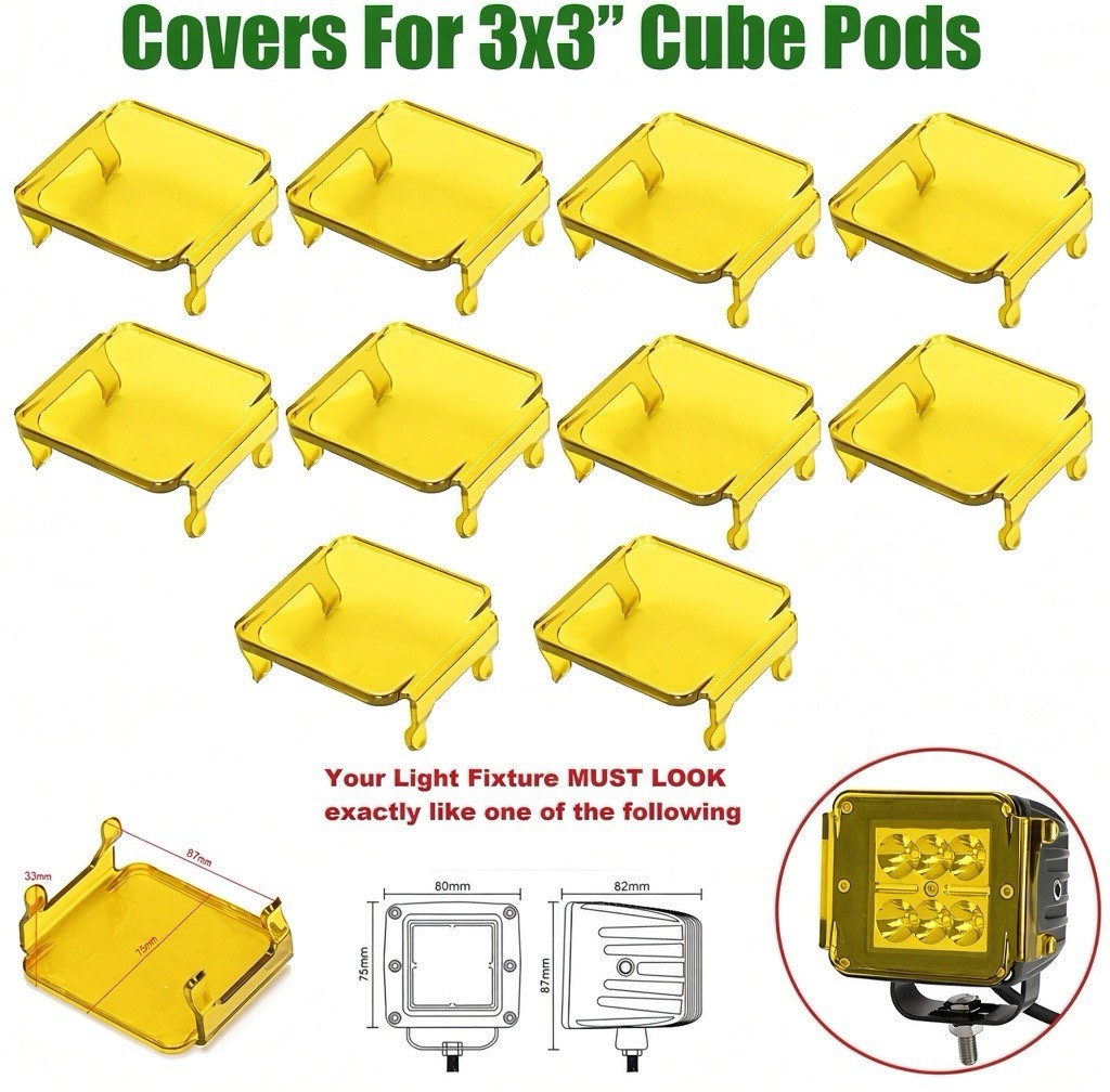 10x Bright Yellow Protective Covers for 3x3” Cube LED Pods Brand New