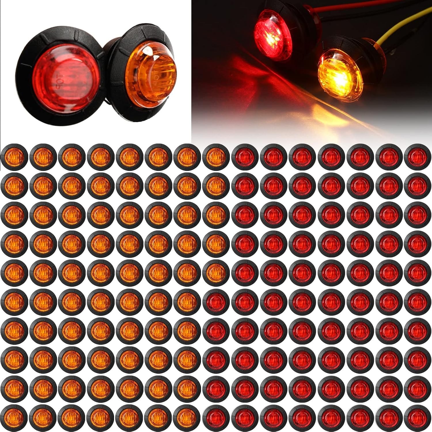 150 Pieces 3/4 Inch Round Mini Surface Mount Side Marker LED Lights Trailer Side