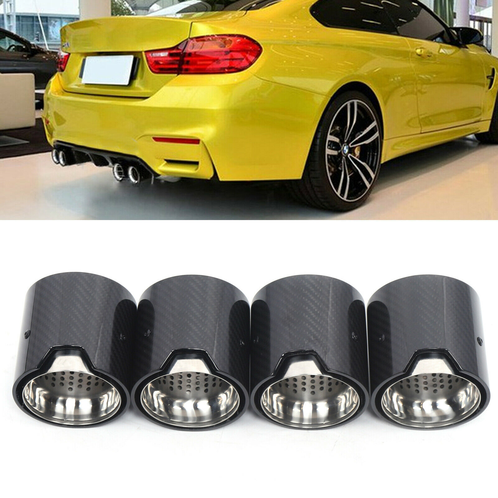 4pc 71mm Inlet/93mm outlet Carbon Fiber Exhaust Tip Car Muffler Pipe For BMW M