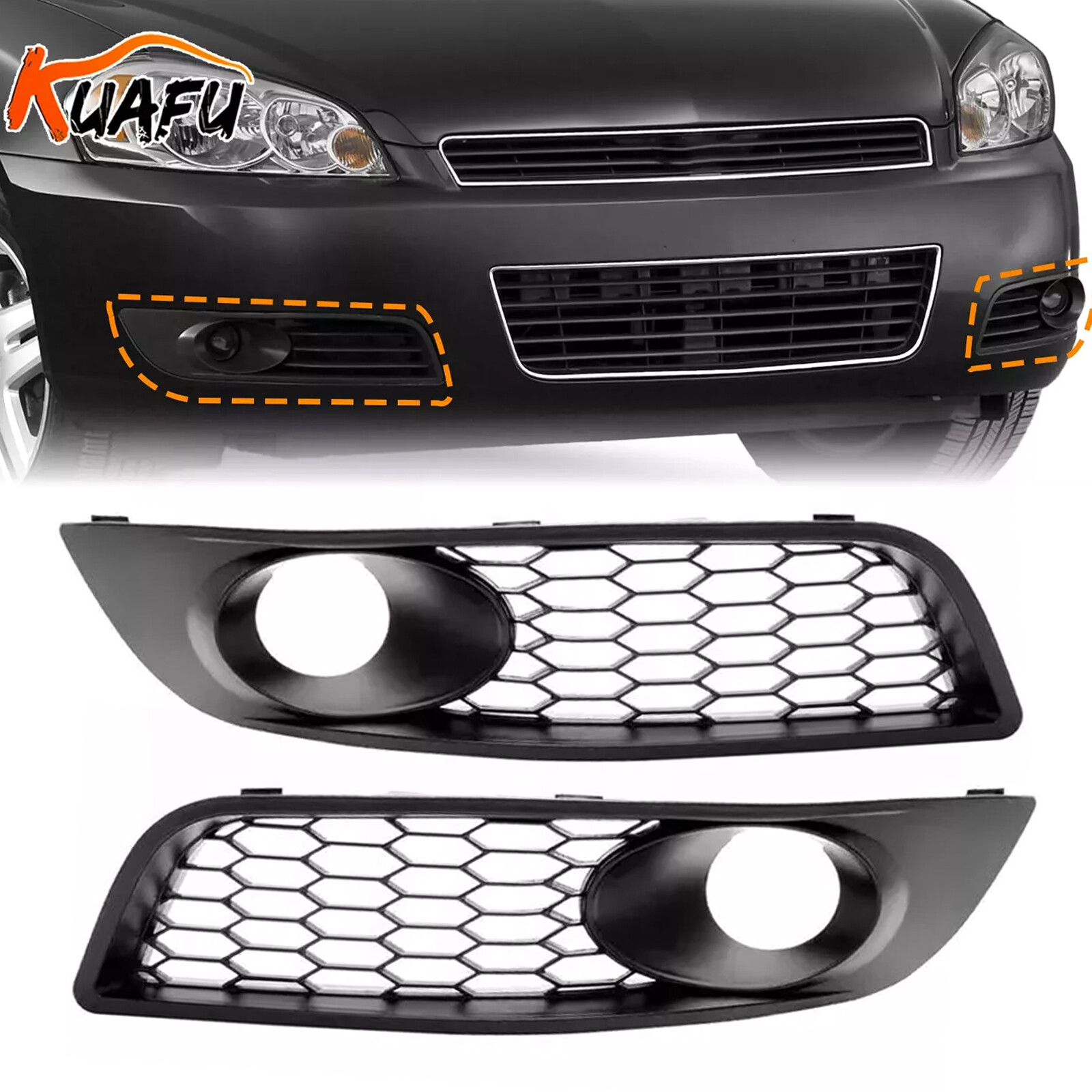 KUAFU For Chevrolet Impala 2006-2013 Fog Light Covers Bezels LH+RH Side Pair