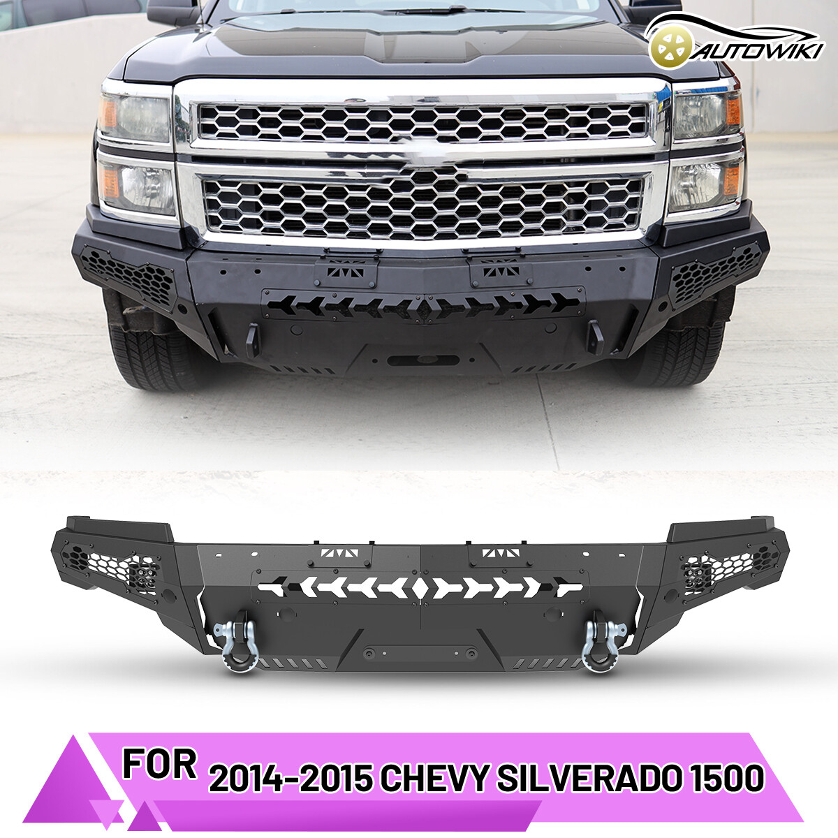 Front Bumper &Side Wings For 2014 2015 Chevrolet Silverado 1500 Steel W/Light