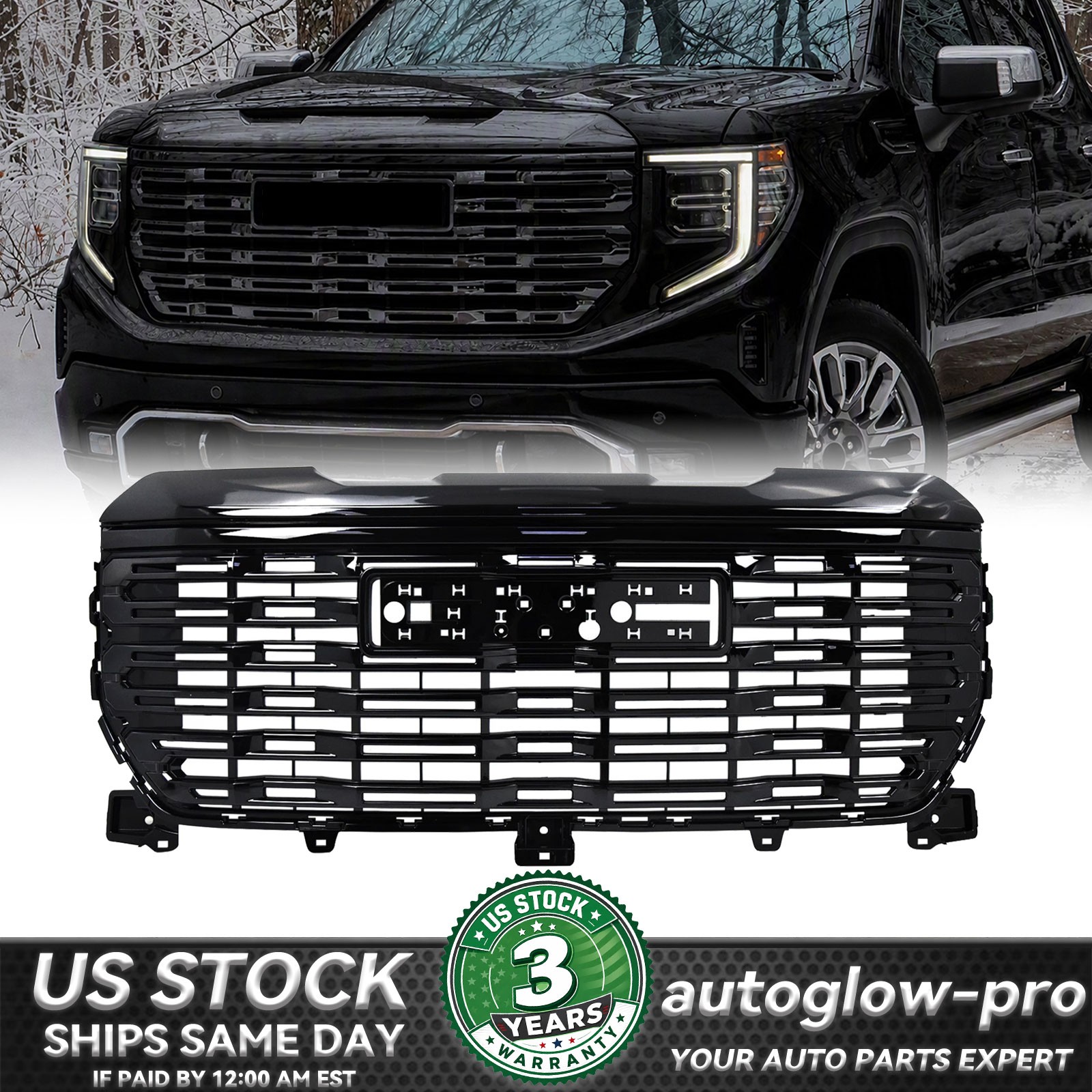 For 2022-2025 GMC Sierra 1500 Denali Style Mesh Front Bumper Grille Gloss Black