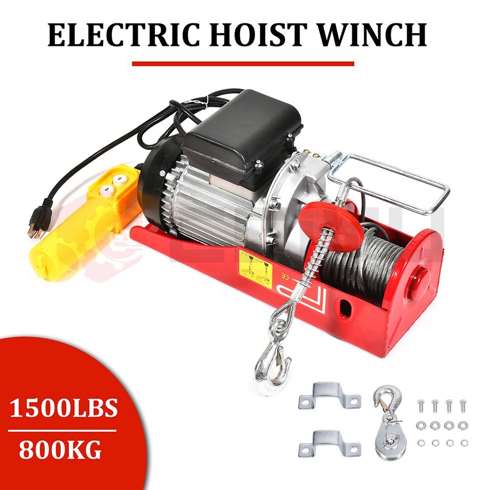 1500 lbs Electric Hoist Winch Lifting Engine Crane Cable Overhead Lift w/ Remote