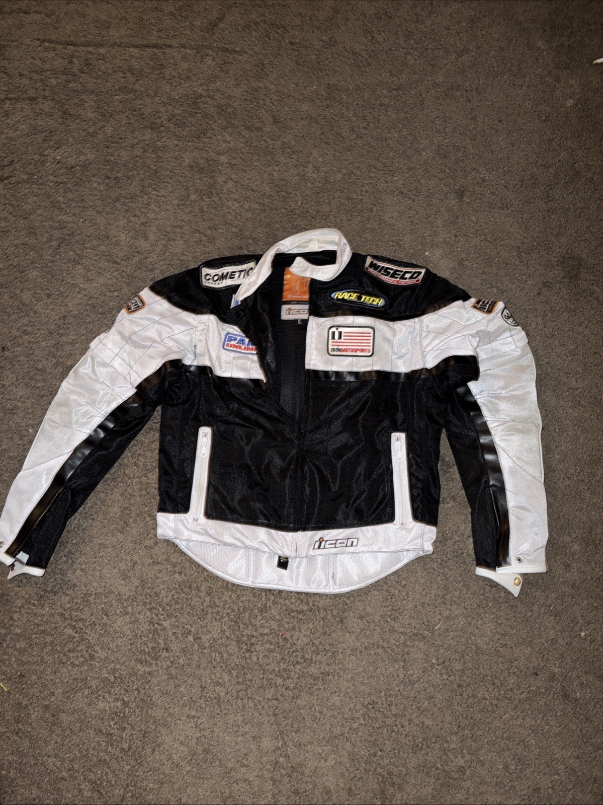Vintage Icon Tarmac Patchwork Racing Jacket Black White Mesh Padded Mens L