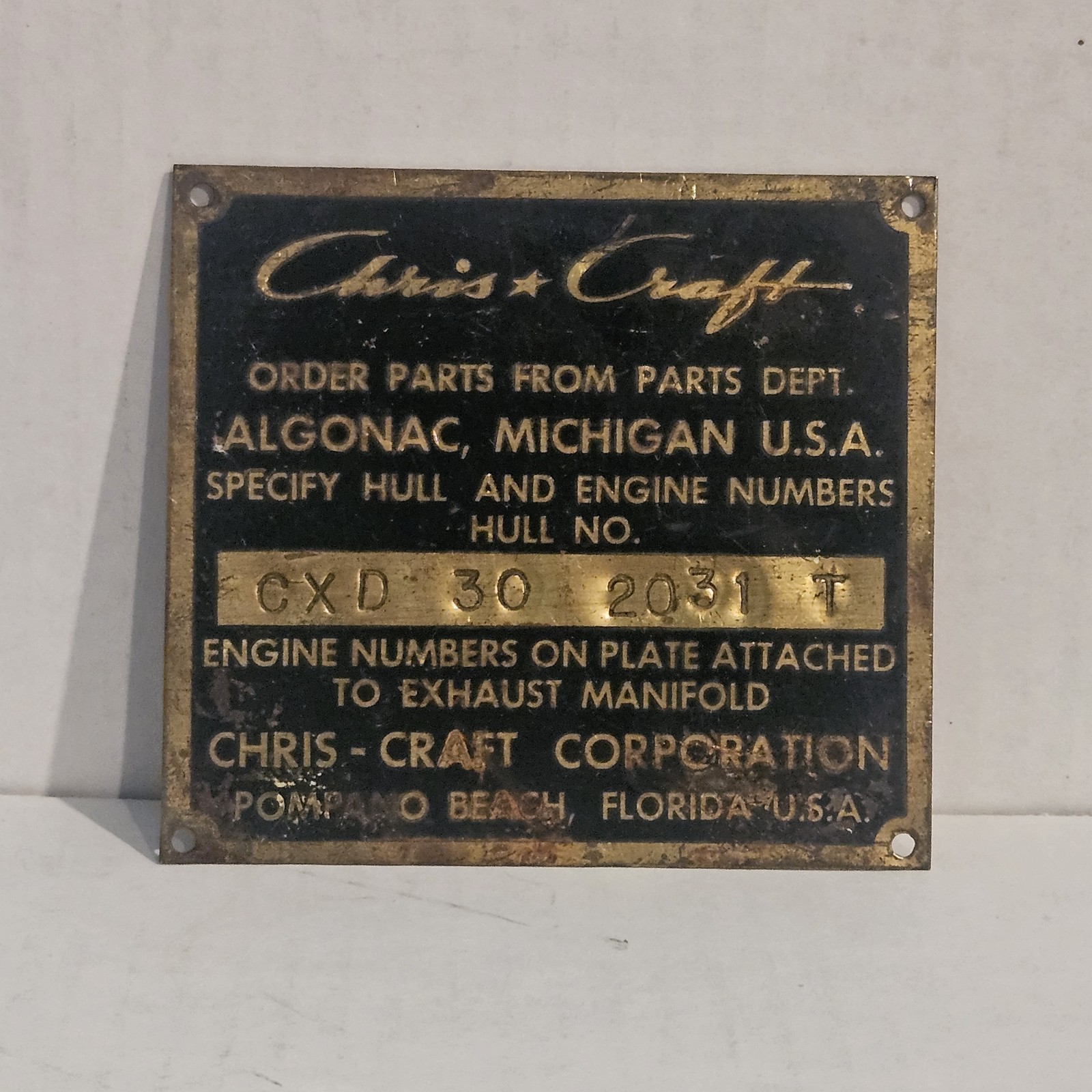 Vintage Chris Craft Brass Hull Plate