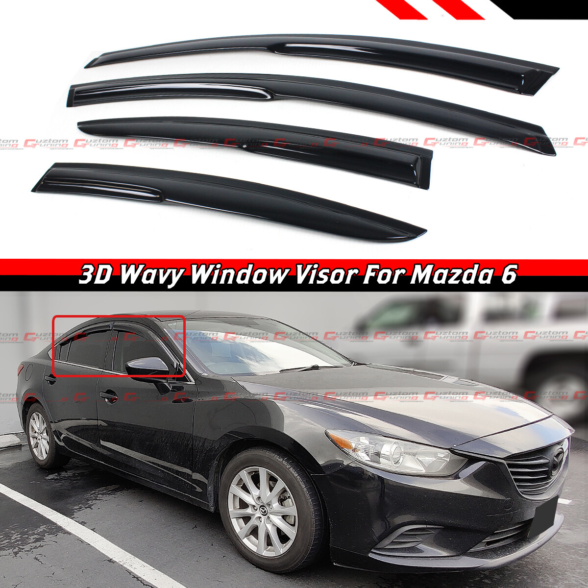 JDM WAVY 3D SMOKED WINDOW VISOR RAIN GUARD DEFLECTOR FOR 2014-2021 MAZDA 6 SEDAN JDM WAVY 3D SMOKED WINDOW VISOR RAIN GUARD DEFLECTOR FOR 2014-2021 MAZDA 6 SEDAN