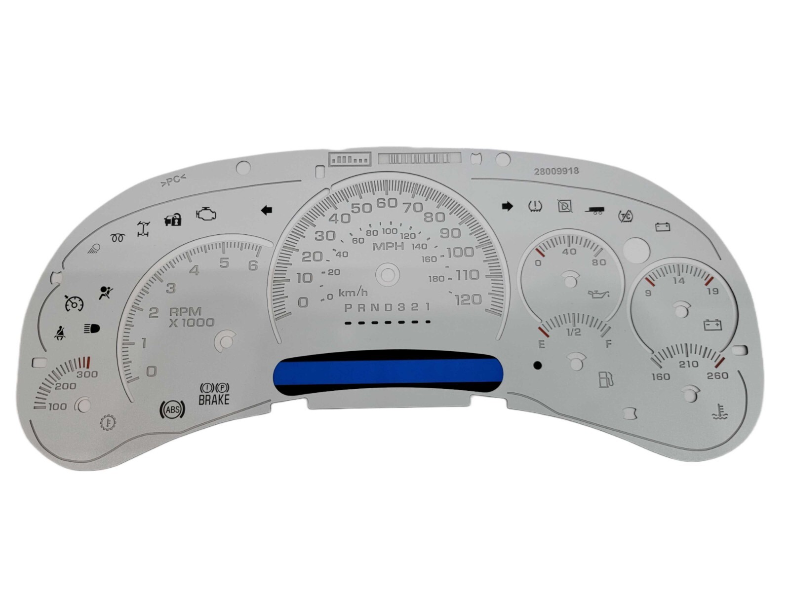 2006 – 2007 GMC, CHEVROLET TRUCK GAUGE FACE WHITE WITH CLEAR SCALES 2006 – 2007 GMC, CHEVROLET TRUCK GAUGE FACE WHITE WITH CLEAR SCALES