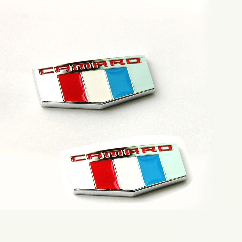 2x Camaro M Emblems 3D Badge Front Right Left Fender Chevrolet F Chrome Red