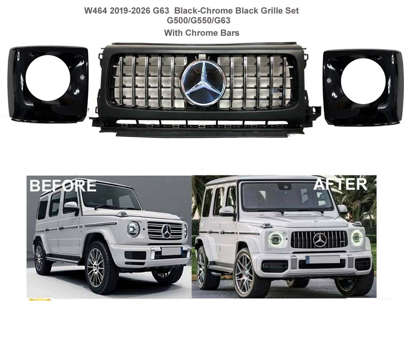 G63 Grille + Headlight Covers Star G500 G550 To G63 2019- 2024 G-Wagon