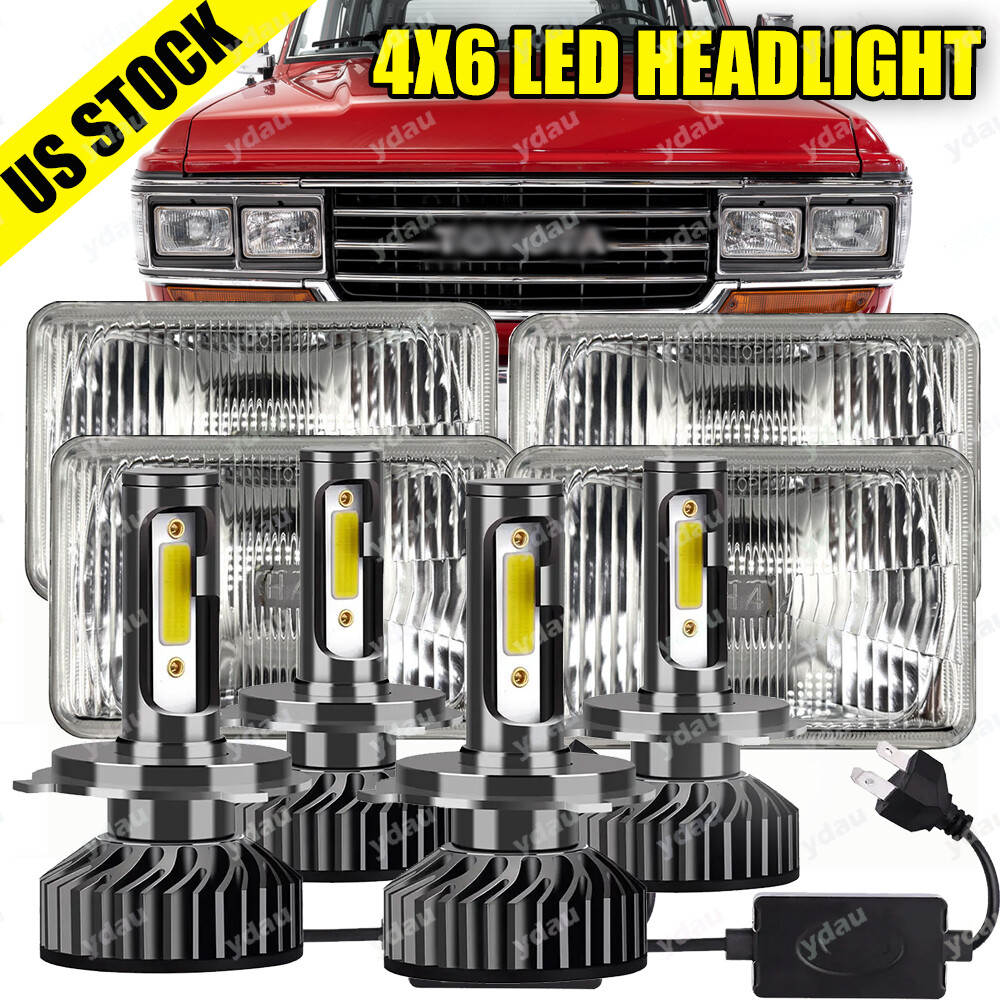 4pcs 4x6 LED Headlights Hi/Lo Beam For Toyota Land Cruiser 1988 1989 1990