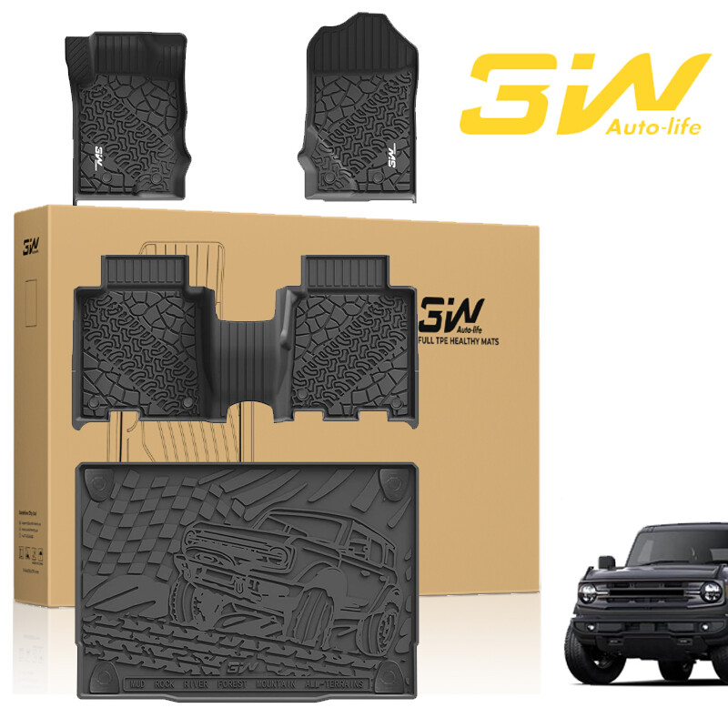 3W Floor Mats & Cargo Liner for 2021-2026 Ford Bronco 4 Door TPE All Weather Mat 3W Floor Mats & Cargo Liner for 2021-2026 Ford Bronco 4 Door TPE All Weather Mat