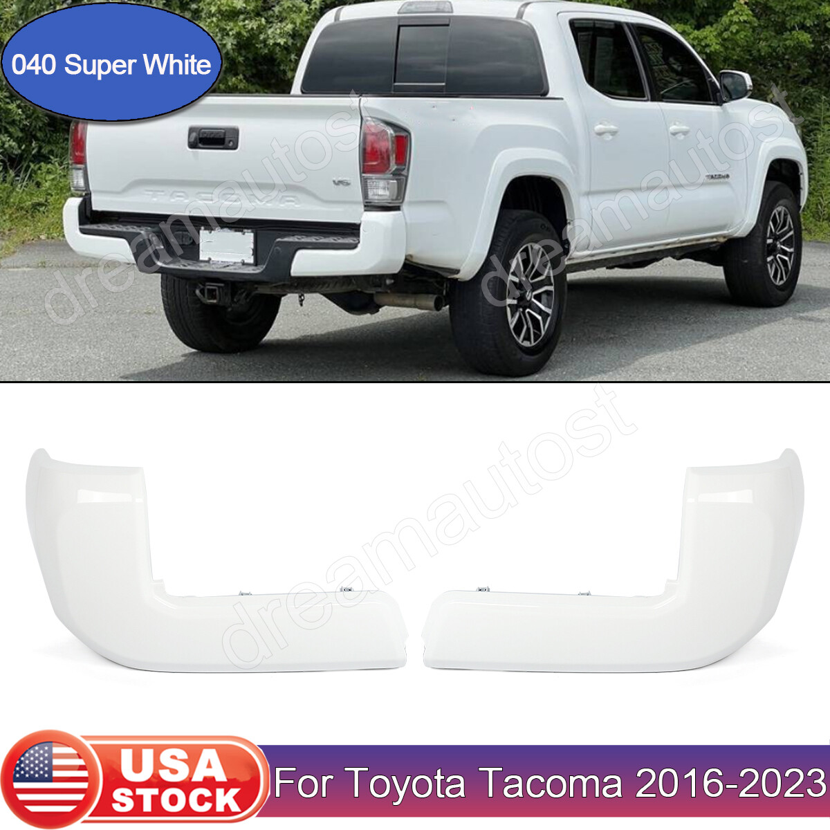 Rear Bumper End Cap 040 Supper White W/O Sensor Hole For Toyota Tacoma 2016-2023