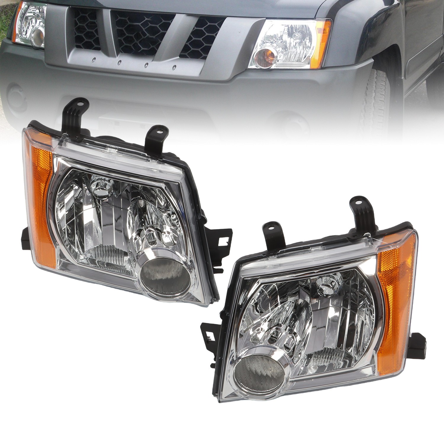 For 2005-2015 Nissan Xterra Halogen Headlights Chrome Assembly Left+Right Side