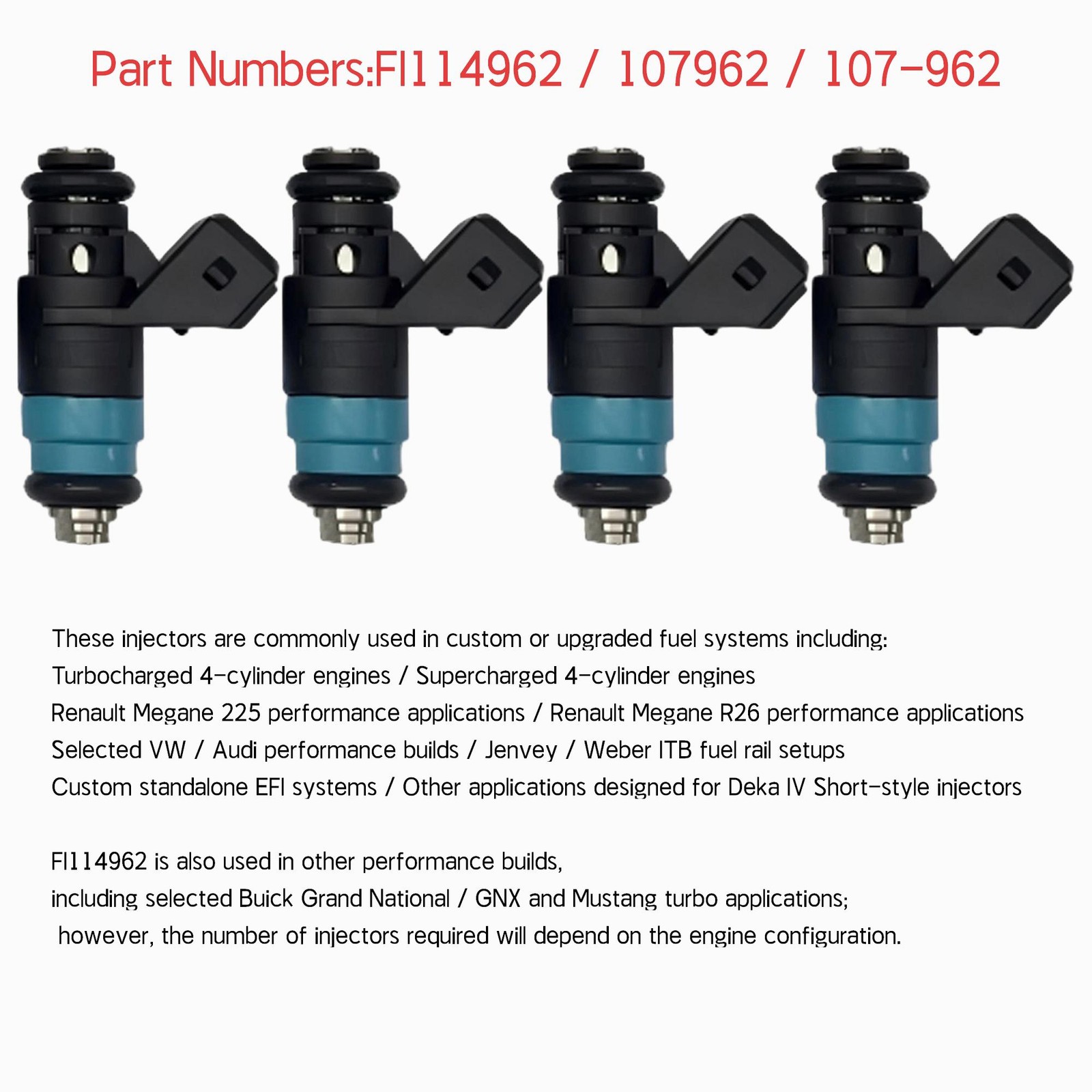 4PCS 60lb 630cc High Flow Performance Fuel Injectors FI114962 107962 New