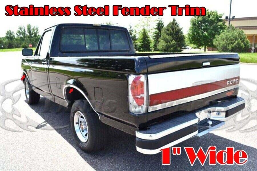 for:1987-1996 Ford F-150/Bronco/87-98 F-250/F-350 Fender Trim Stainless 4Pc 1