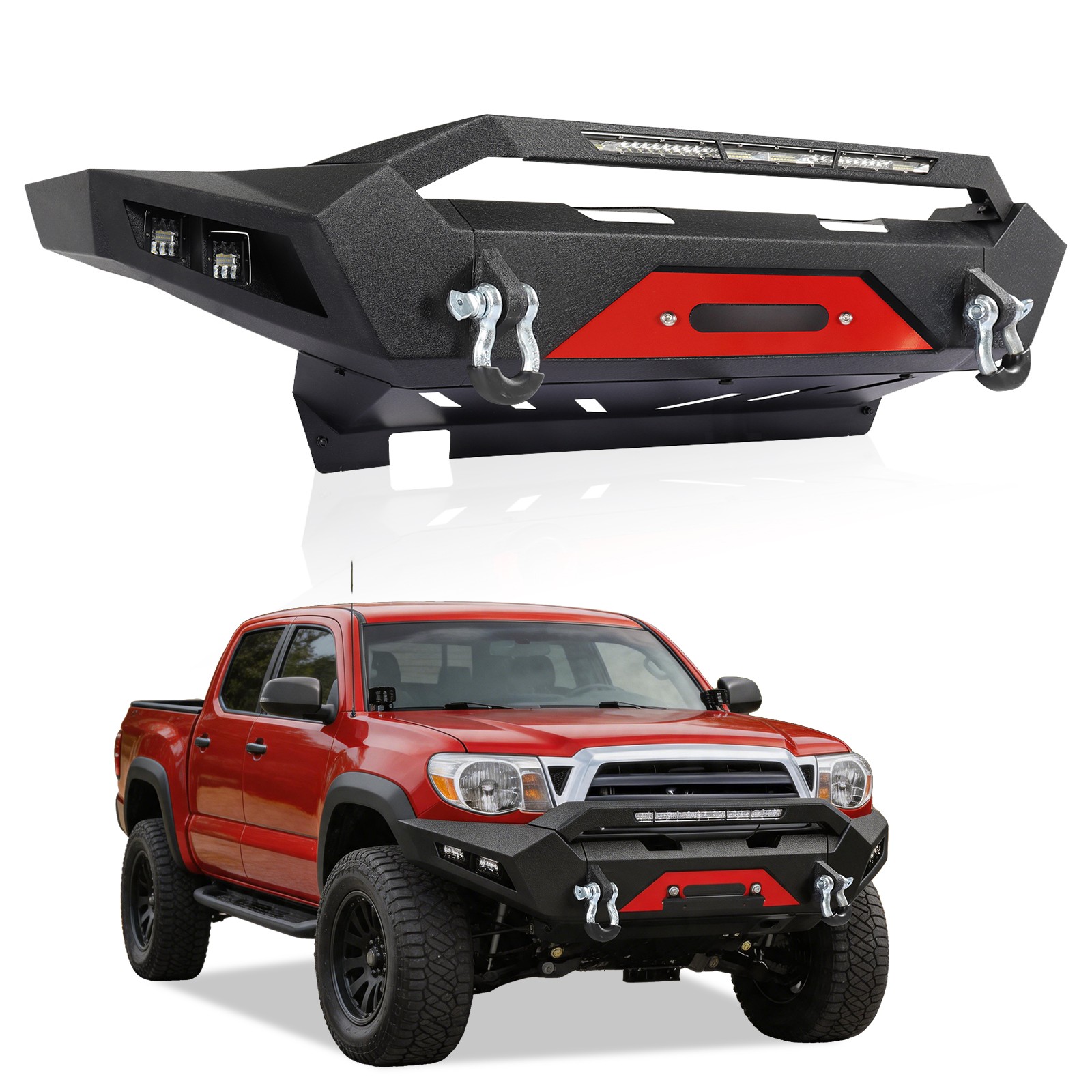 For 2005-2015 Toyota Tacoma Front & Rear Bumper With Winch Plate & LED Lights