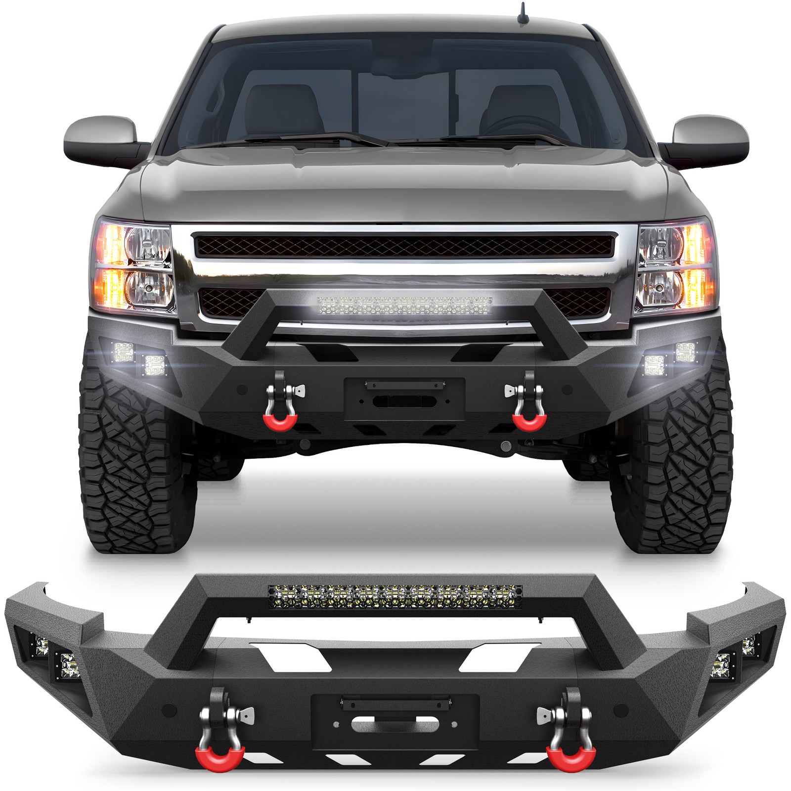 Off-road Steel Front Bumper w/ Winch Plate for 2007-2013 Chevy Silverado 1500