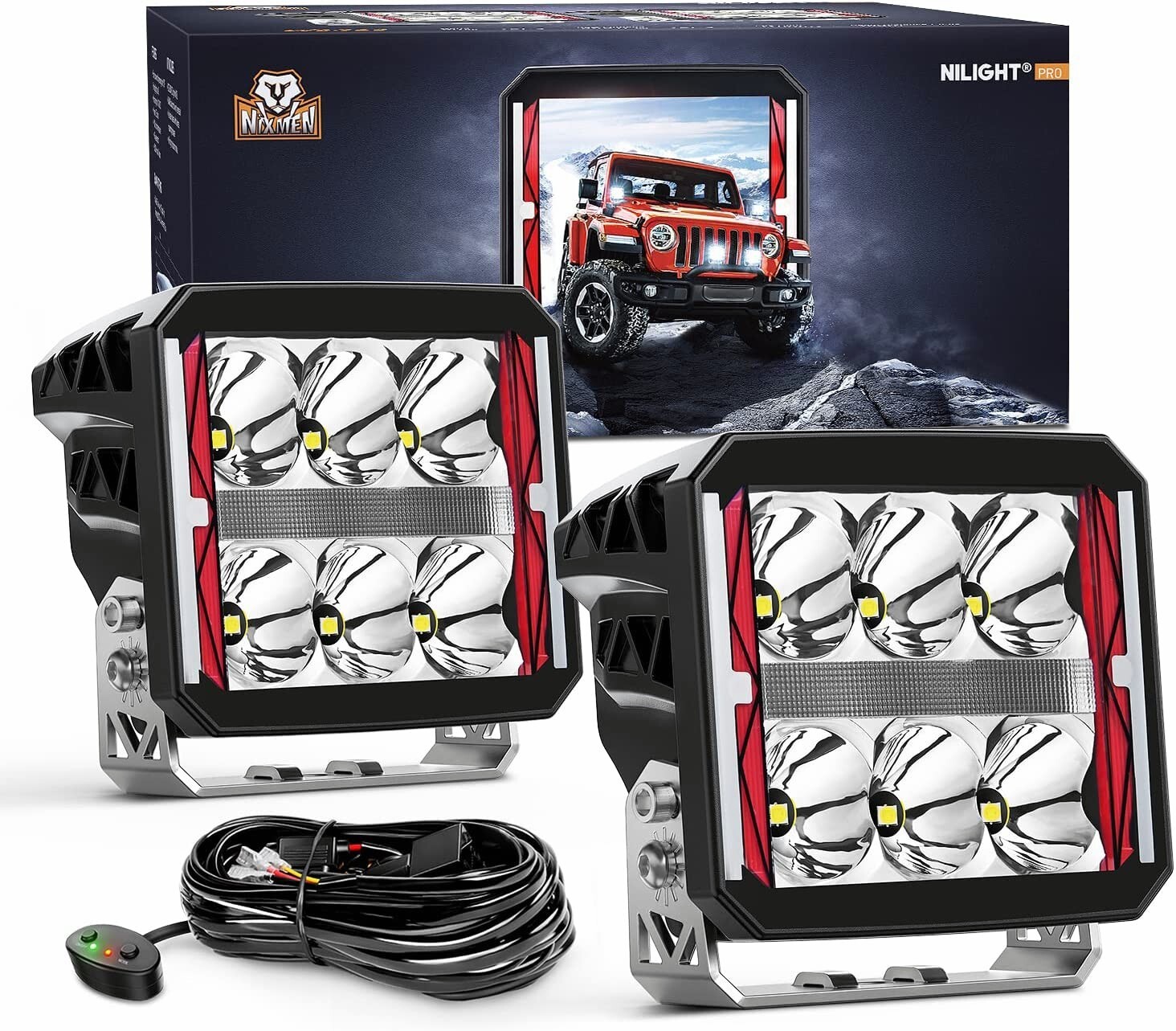 Nilight 4 Inch LED Pod Lights Heated Lens with DRL 60W Square Super Spot Light