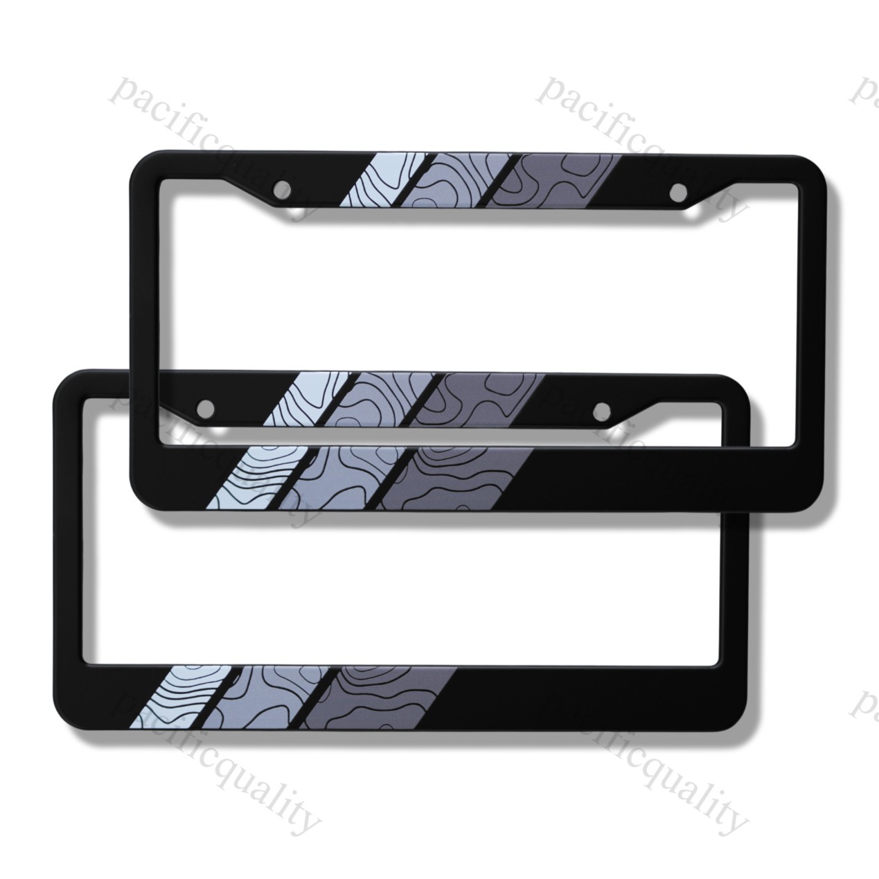 2PCS Retro Stripes TRD Cement Grey Topographic Aluminum License Plate Frame