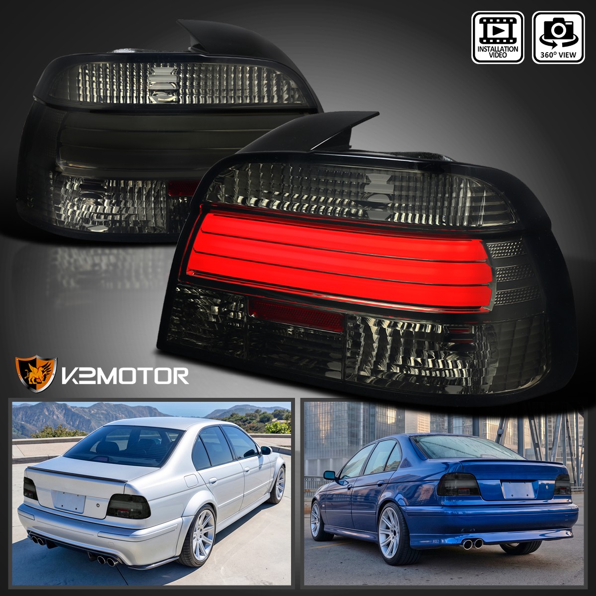 Fits 1997-2000 BMW E39 5-Series 528i 540i Smoke LED Tube Tail Lights Left+Right