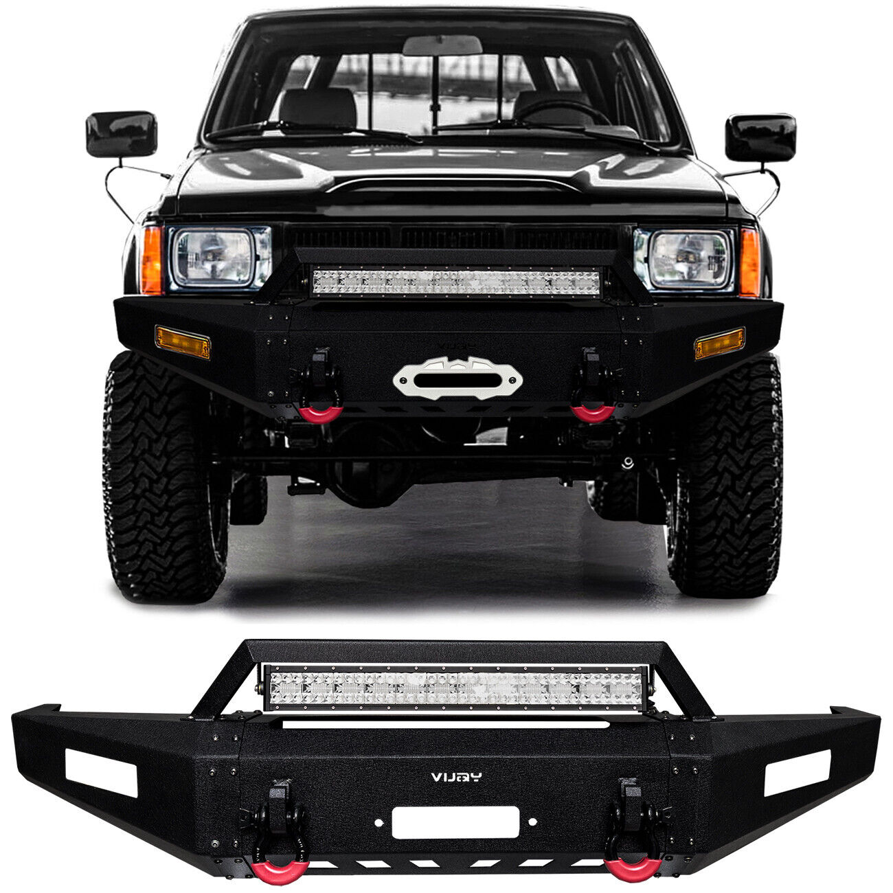 Vijay For 1989-1995 Toyota Pickup Steel Front Bumper with D-Rings and Lights