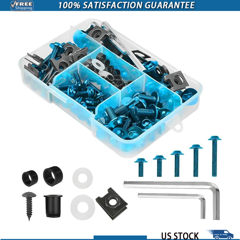 Motorcycle Fairing Bolt Kit, 177PCS M5 M6 Aluminum Screws Wrench, Washer Bolts N Motorcycle Fairing Bolt Kit, 177PCS M5 M6 Aluminum Screws Wrench, Washer Bolts N
