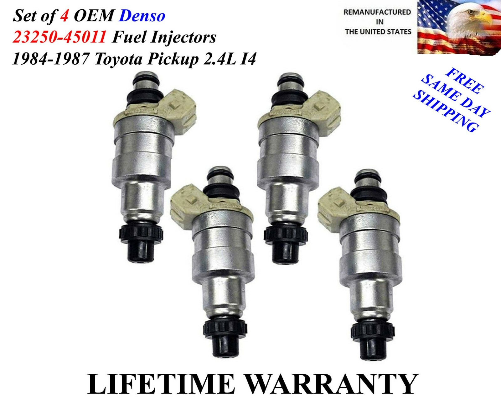 UPGRADED OEM Denso Set Of 4 Fuel Injectors For 1984-1987 Toyota Pickup 2.4L I4