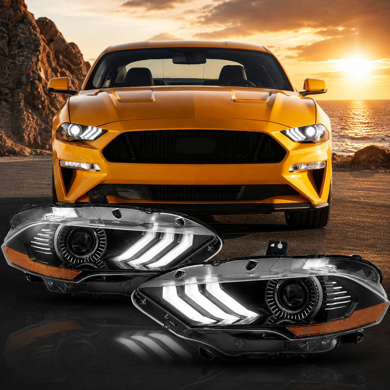 2* VLAND LED Projector Headlights Fit 2018-2022 Ford Mustang Headlamp Assembly